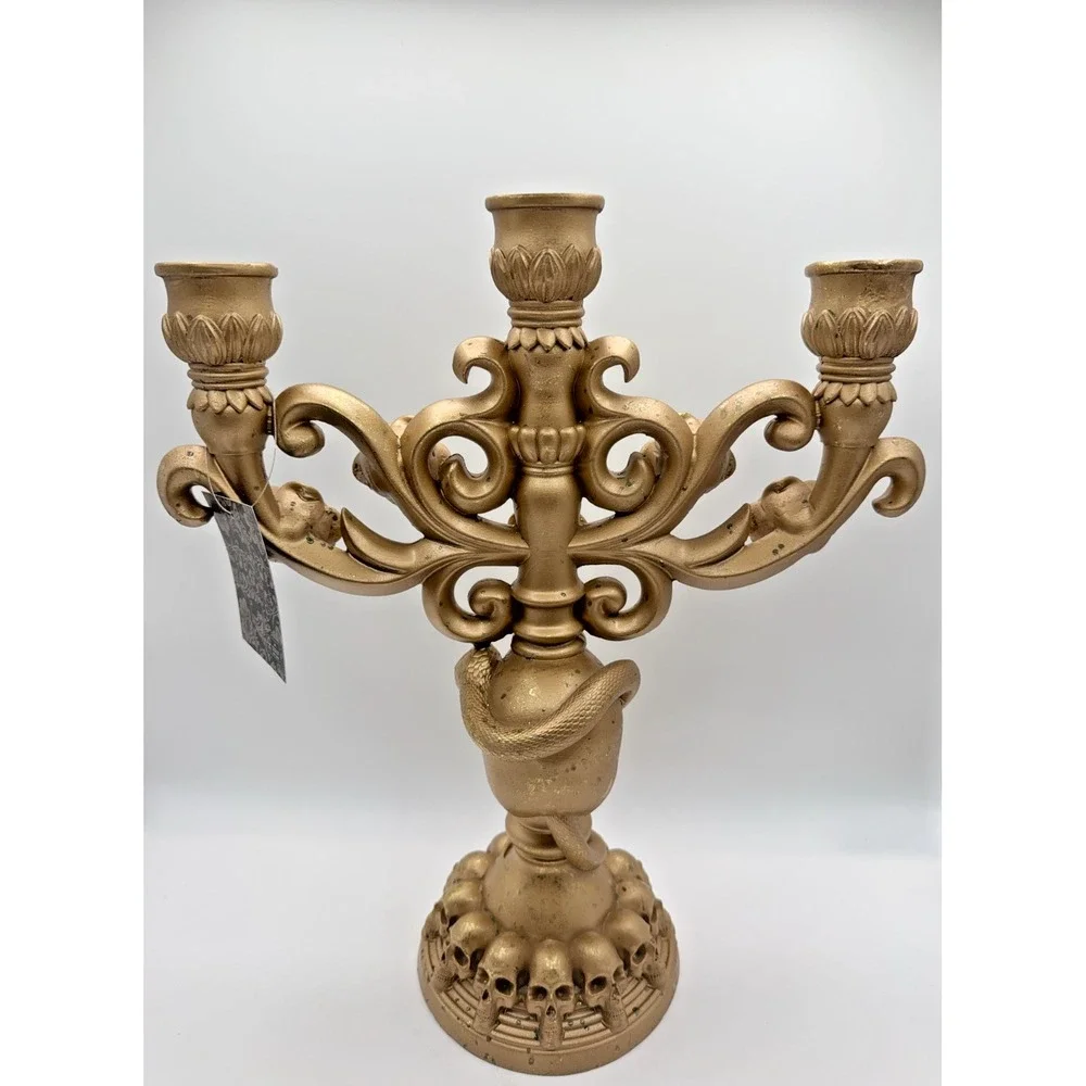 New Christian Siriano 3 Candle Holder Skull and Serpent Candelabra 16 in x 14 in